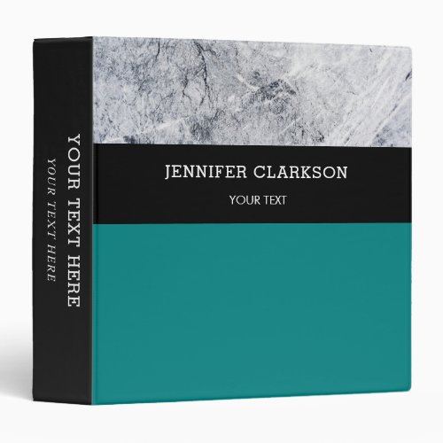Gray white marble teal personalized school 3 ring binder