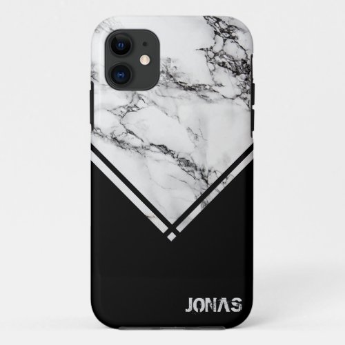 Gray White Marble Texture Black Triangle iPhone 11 Case