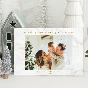 Gray White Marble Two Photo Christmas Horizontal Holiday Card