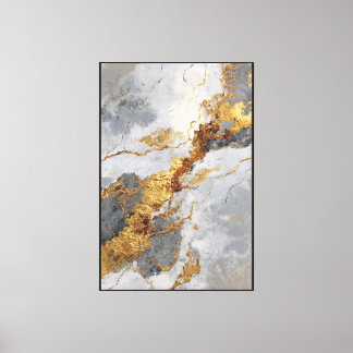 Gray & White Marble with Gold Veins – Abstract art Canvas Print
