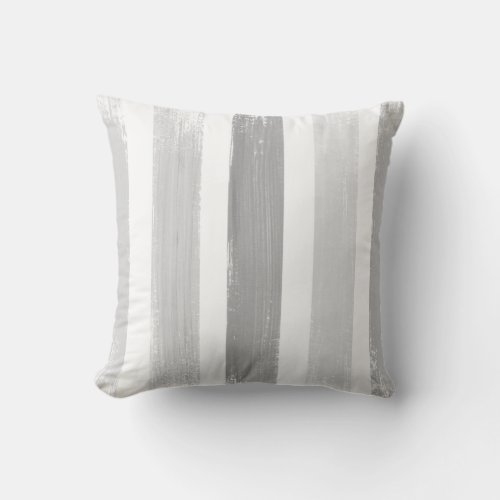 Gray  White Minimalist Acrylic Brush Strokes Throw Pillow
