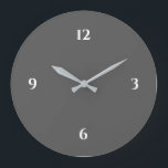 Gray & White Minimalist Large Clock<br><div class="desc">Modern artistic clock features a minimalist design in a gray and white color palette. A simple plain design with white numbers on a grey background. A modern addition to your kitchen, living room or office wall, a thoughtful modern office gift or modern home gift for any occasion. You can customize...</div>