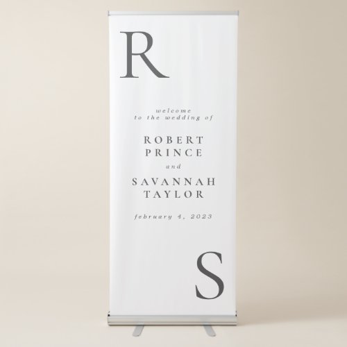 GrayWhite Minimalist Wedding Welcome Retractable Banner