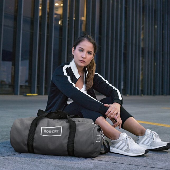 Gray White Minimalistic Custom Name Duffle Bag (Creator Uploaded)