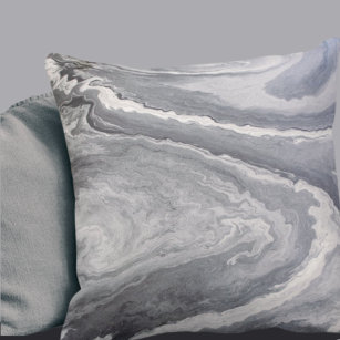 Gray & White Modern Artistic Abstract Swirls Throw Pillow