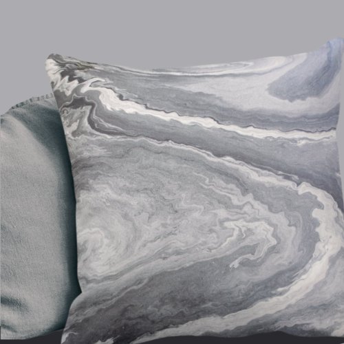 Gray  White Modern Artistic Abstract Swirls Throw Pillow