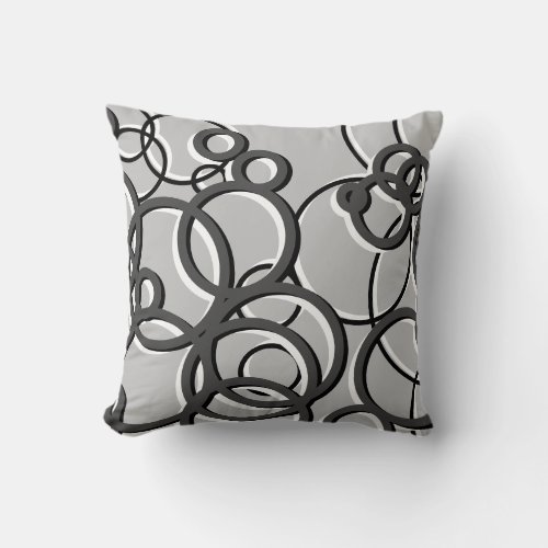 Gray  White Modern Geometric Circles Throw Pillow