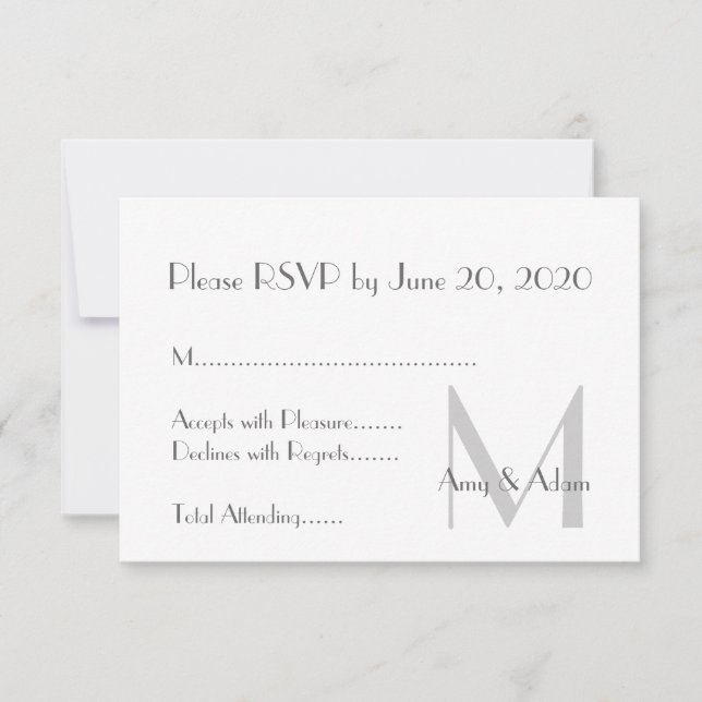 Gray White Modern Monogram Wedding RSVP Invitation (Front)