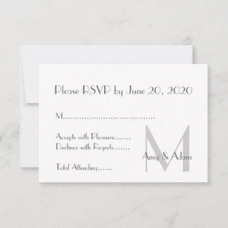 Gray White Modern Monogram Wedding RSVP Invitation