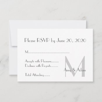 Gray White Modern Monogram Wedding Rsvp Invitation by monogramgallery at Zazzle