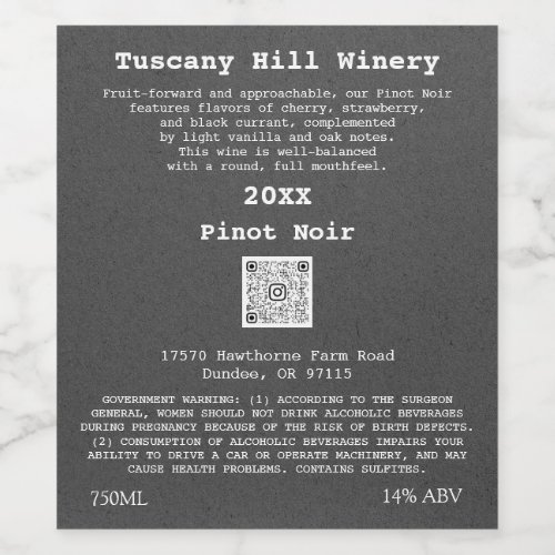 Gray White  Modern QR Code LOGO Description  Wine Label