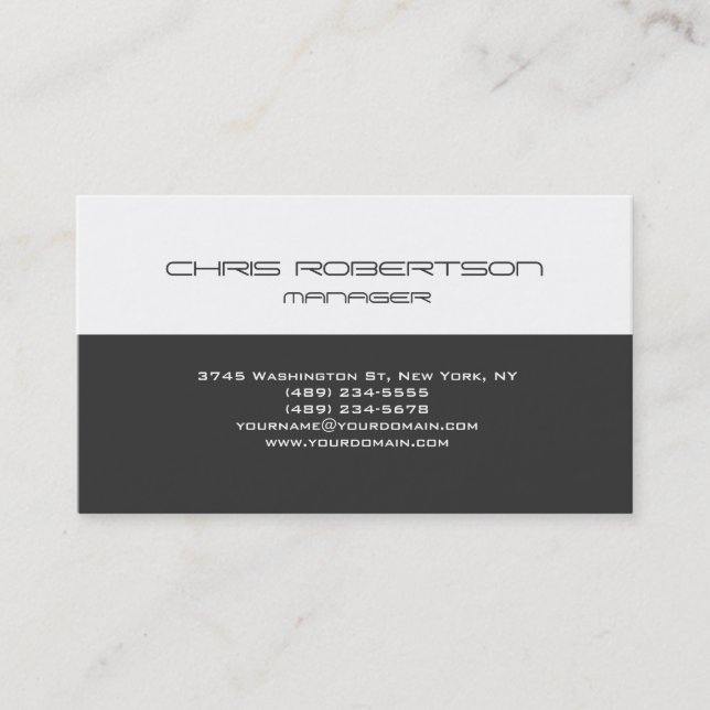 Gray White Modern Simple Plain Business Card (Front)