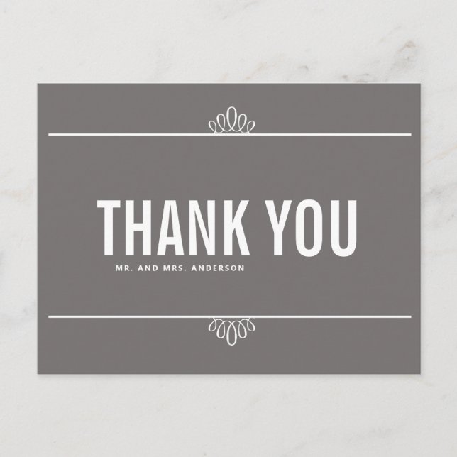 Gray White Modern Typography Thank You Postcard (Front)