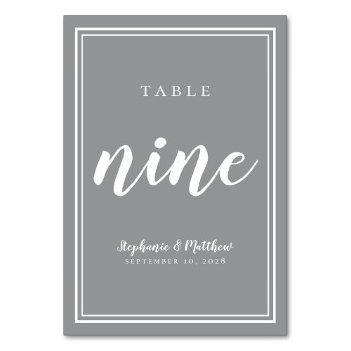 Gray White Modern Wedding Table Number Nine