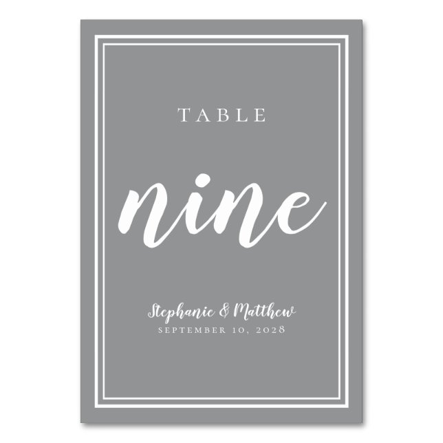 Gray White Modern Wedding Table Number Nine (Front)