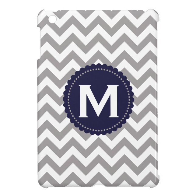 Gray White Monogram Chevron Pattern iPad Mini Cover (Back)