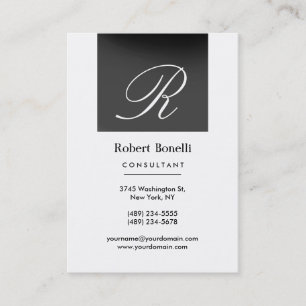 Gray White Monogram Consultant Business Card