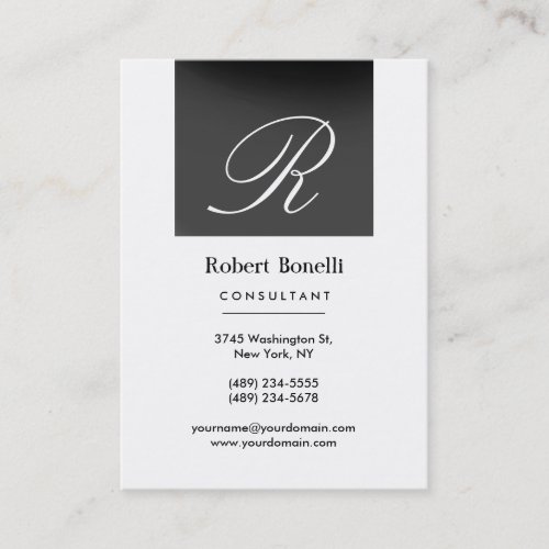 Gray White Monogram Consultant Business Card