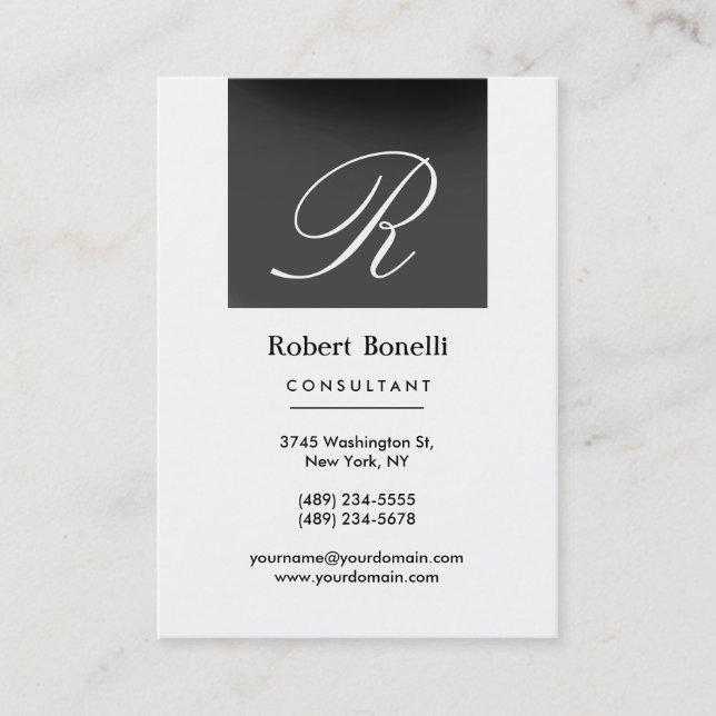 Gray White Monogram Consultant Business Card (Front)