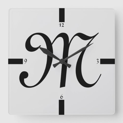 Gray White Monogram  Minimal Conceptual Square Wall Clock