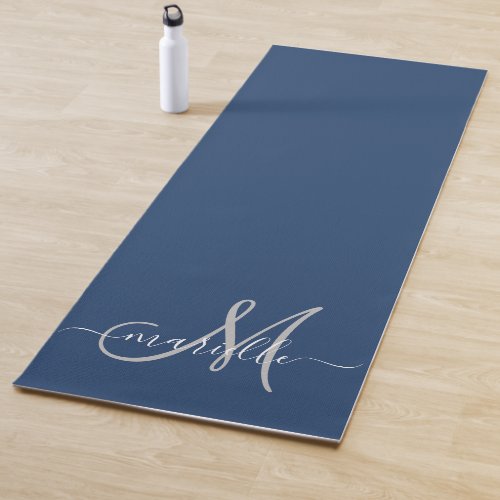 Gray White Monogram Navy Blue  Yoga Mat