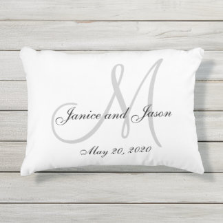Gray White Monogram Wedding Pillow