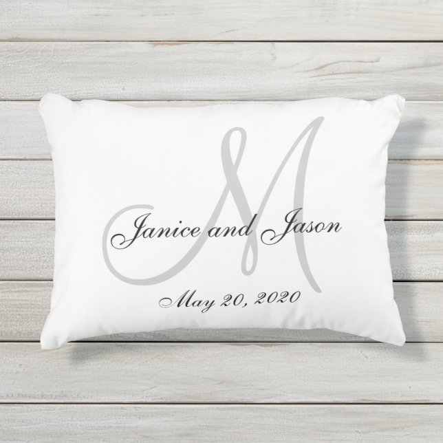 Gray White Monogram Wedding Pillow (Front)