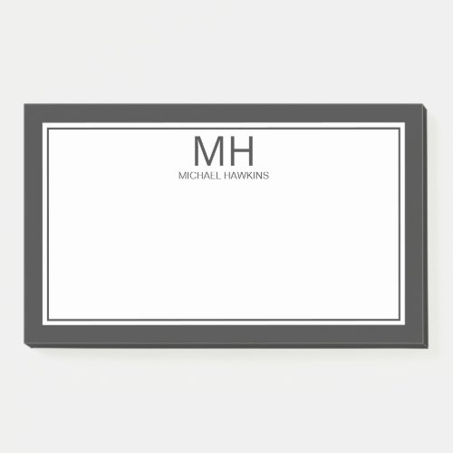 Gray White Monogrammed Mens Post_it Notes