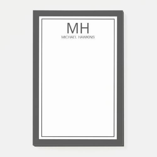 Gray White Monogrammed Mens Post_it Notes