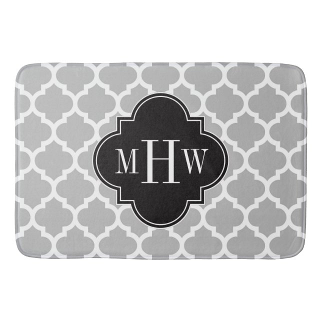Gray White Moroccan #5 Black 3 Initial Monogram Bathroom Mat (Front)