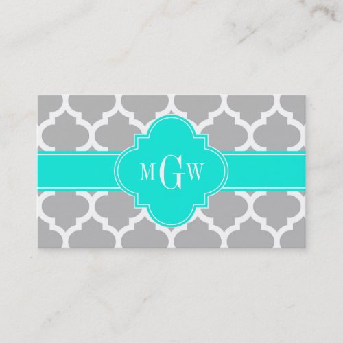 Gray White Moroccan 5 Brt Aqua 3 Initial Monogram Business Card