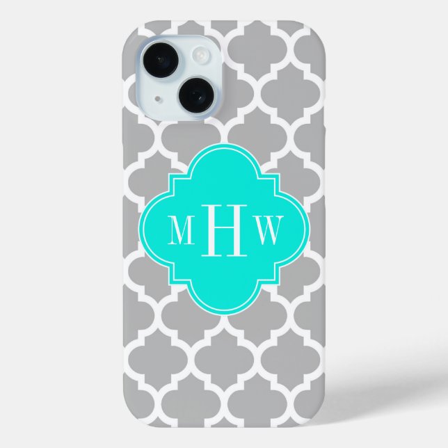 Gray White Moroccan #5 Brt Aqua 3 Initial Monogram Case-Mate iPhone Case (Back)