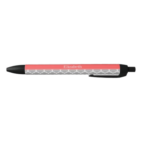 Gray White Moroccan 5 Coral Red Name Monogram Black Ink Pen