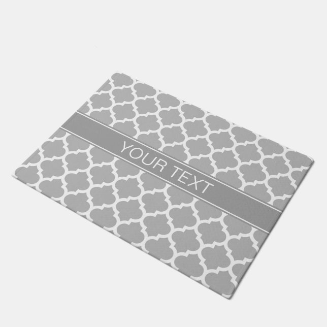 Gray White Moroccan #5 Dark Gray Name Monogram Doormat (Angled)