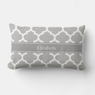 Gray White Moroccan #5 Dark Gray Name Monogram Lumbar Pillow