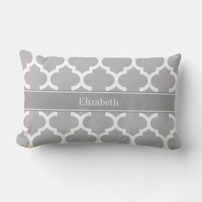 Gray White Moroccan #5 Dark Gray Name Monogram Lumbar Pillow (Front)