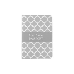 Gray White Moroccan #5 Dark Gray Name Monogram Passport Holder