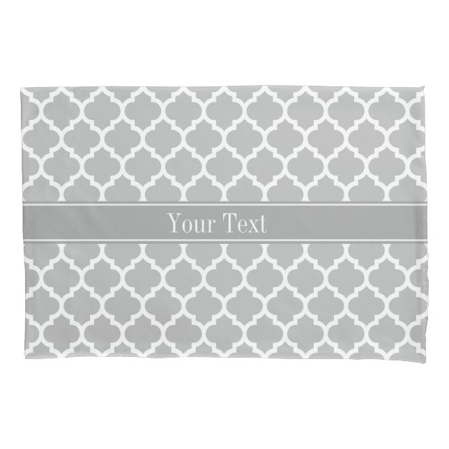 Gray White Moroccan #5 Dark Gray Name Monogram Pillowcase (Front)