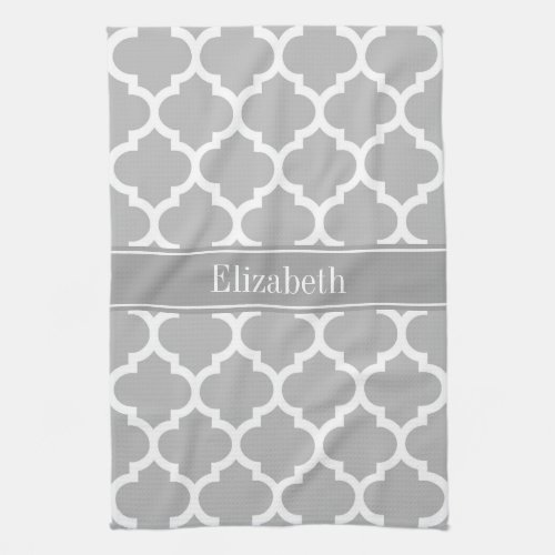 Gray White Moroccan 5 Dark Gray Name Monogram Towel