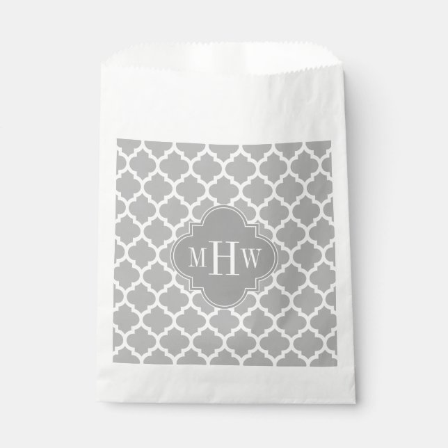 Gray White Moroccan #5 Dk Gray 3 Initial Monogram Favor Bag (Front)