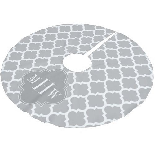 Gray White Moroccan 5 Gray 3 Initial Monogram Brushed Polyester Tree Skirt