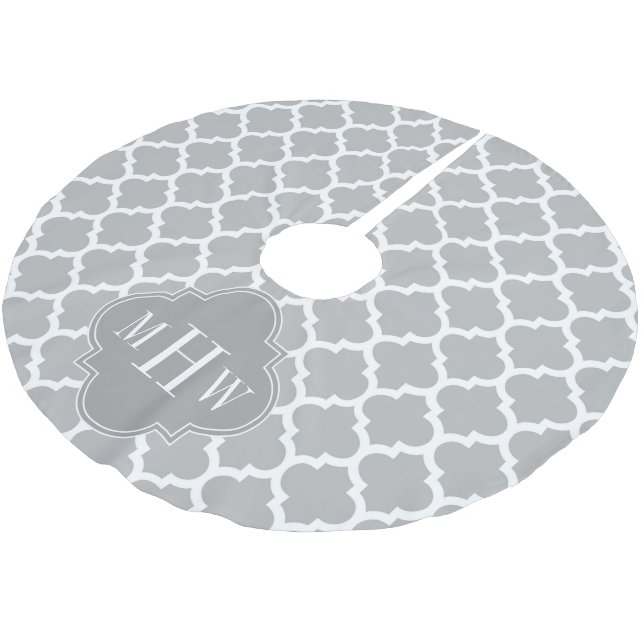 Gray White Moroccan #5 Gray 3 Initial Monogram Brushed Polyester Tree Skirt (Angled)