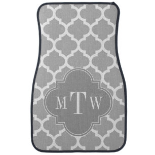 Gray White Moroccan #5 Gray 3 Initial Monogram Car Floor Mat