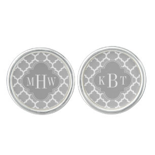 Gray White Moroccan #5 Gray 3 Initial Monogram Cufflinks