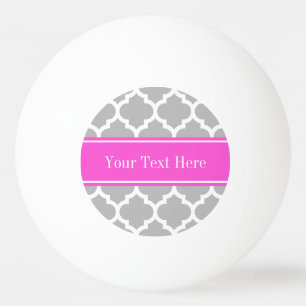 Gray White Moroccan #5 Hot Pink Name Monogram Ping-Pong Ball