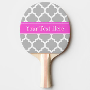 Gray White Moroccan #5 Hot Pink Name Monogram Ping-Pong Paddle