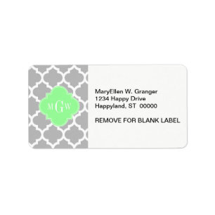 Gray White Moroccan #5 Mint Grn 3 Initial Monogram Label