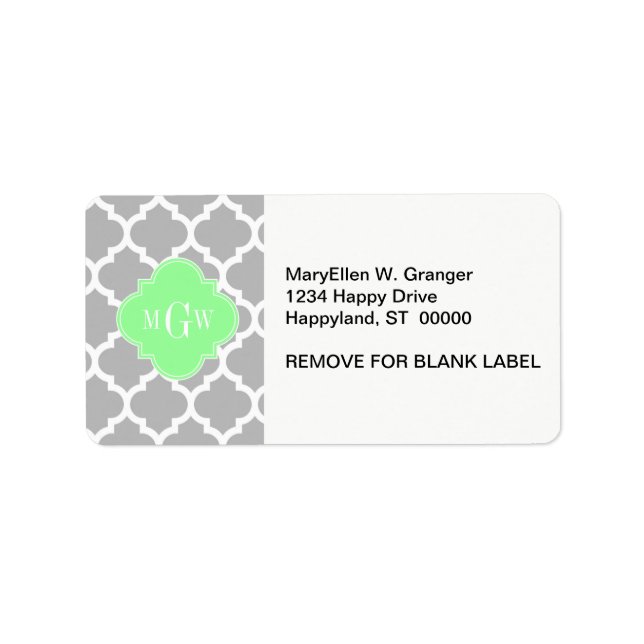 Gray White Moroccan #5 Mint Grn 3 Initial Monogram Label (Front)