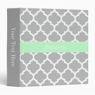 Gray White Moroccan #5 Mint Name Monogram Binder