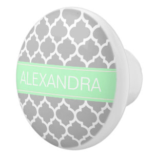 Gray White Moroccan #5 Mint Name Monogram Ceramic Knob